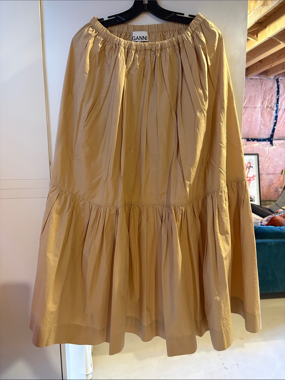 Ganni Tan Tiered Midi Skirt